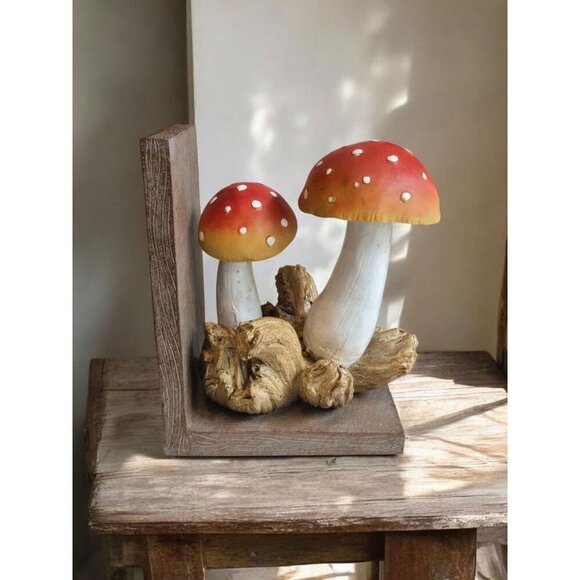 New Orange / Red Trippy Nature Mushroom Decorative Bookend Book Rest Decor - Picture 1 of 3